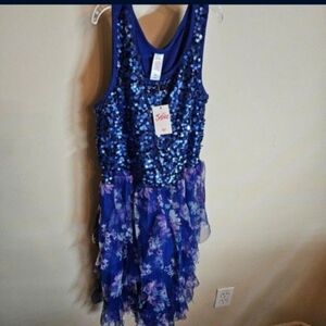Blue Sequin and Floral Dress For Girls